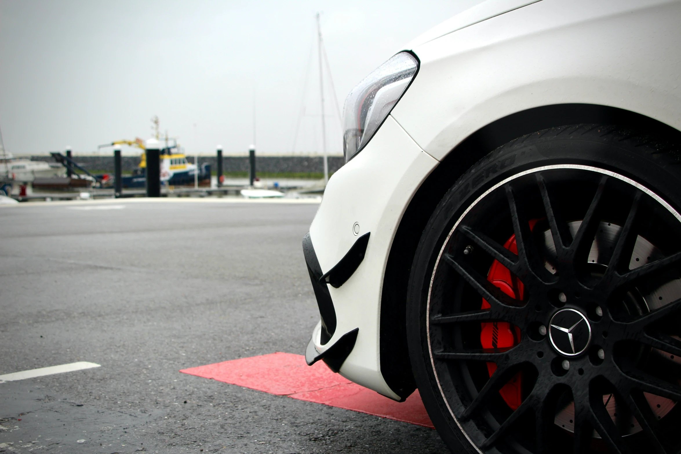 a close up view of a car parked on the side of a street