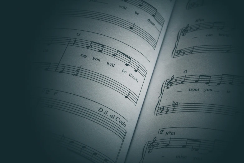 the pages of sheet music, showing the symbols of the notes