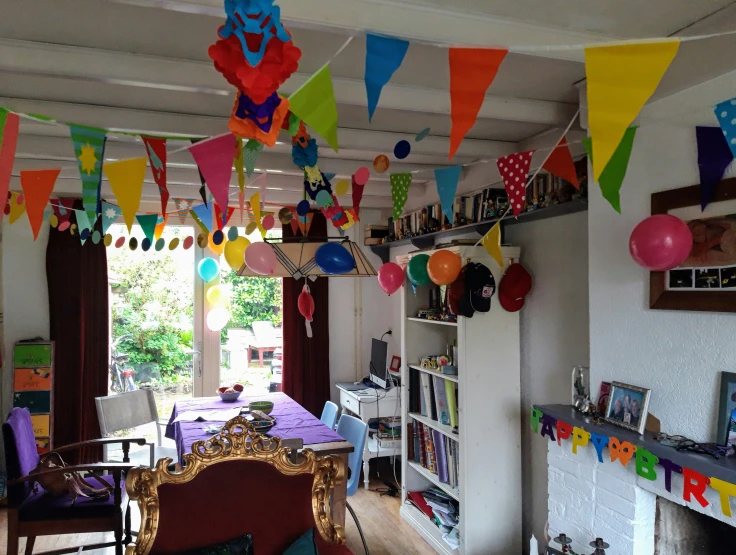 a party room with a birthday party theme