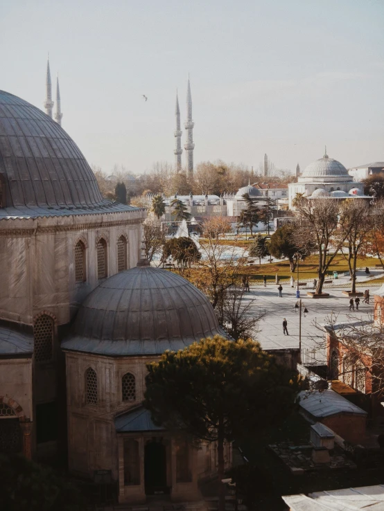 view of a city with large, domed buildings