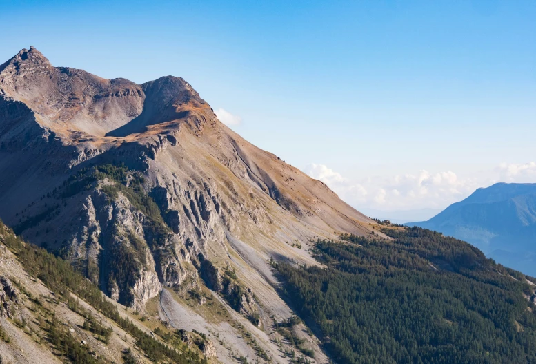 a couple of large mountain peaks with trees on top