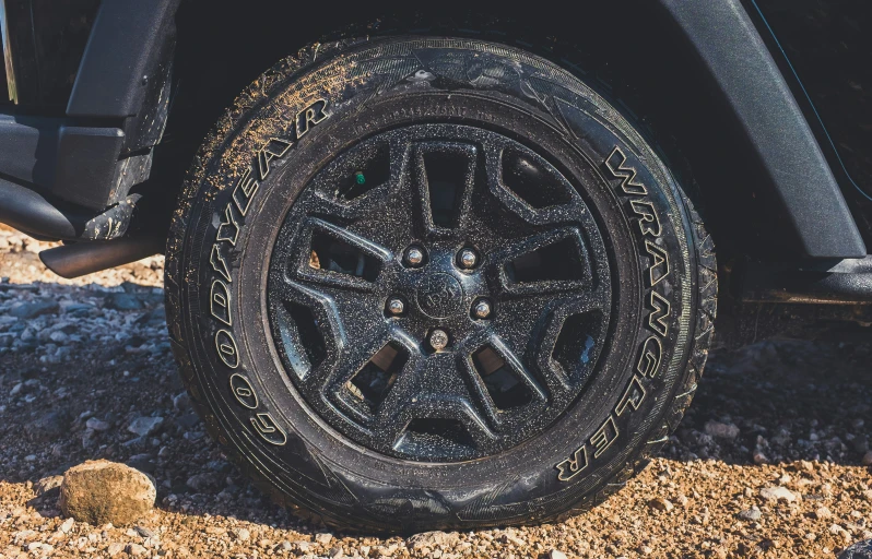 a close - up of the tire and wheel design of a jeep