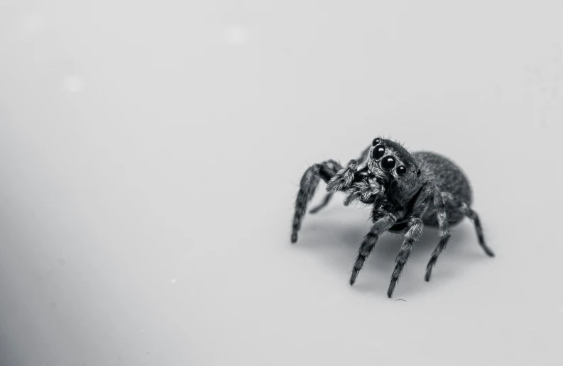 a black and white image of a large spider