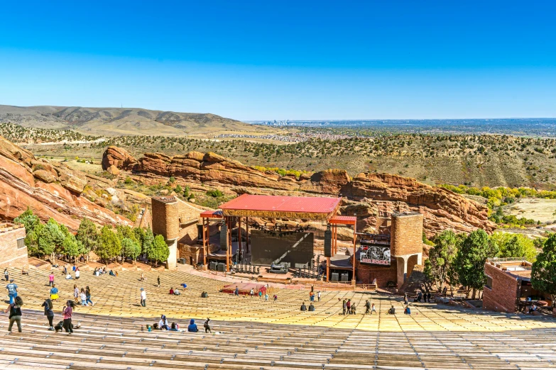 a view from above of the theater with some people in it