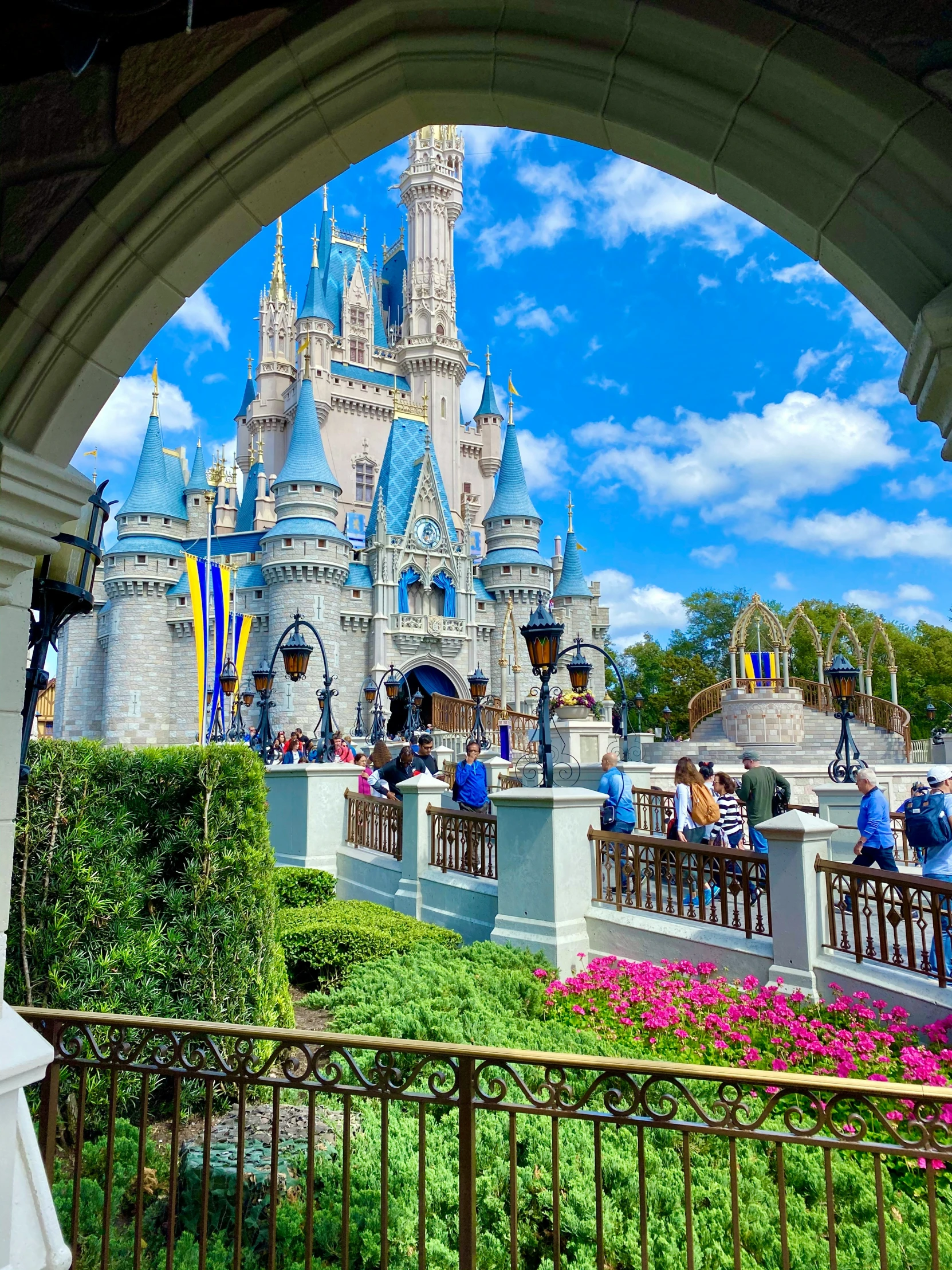 a view of a castle through an archway