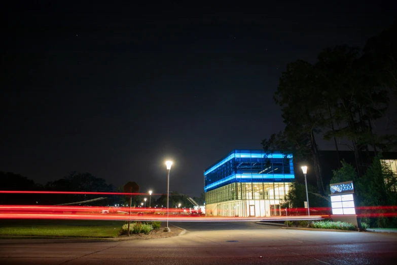 long exposure of buildings at night in urban setting