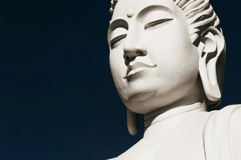 close up of a statue in front of a clear blue sky