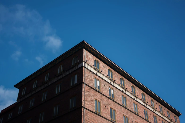 the tops of a large building on a sunny day