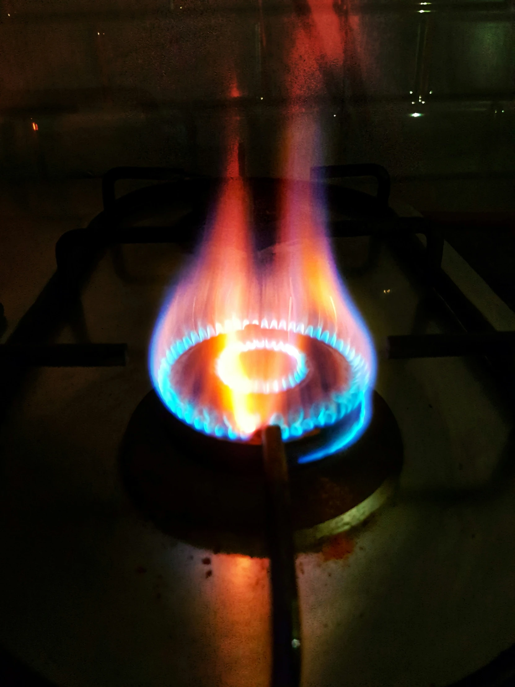 blue flames of the flame ring that's being used to make food