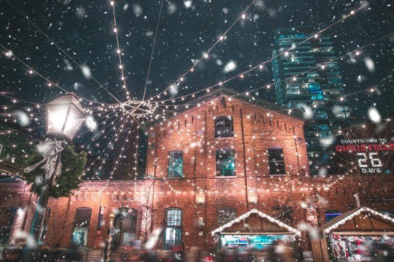 a church in the city has lit up for christmas