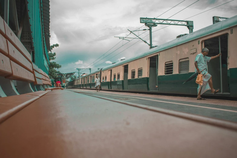 two trains side by side and one train is passing