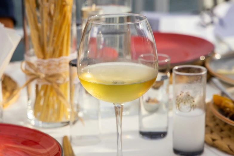 an empty wine glass on a table