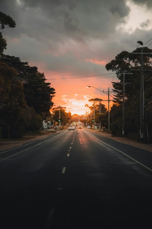 a view of a road during a sunset