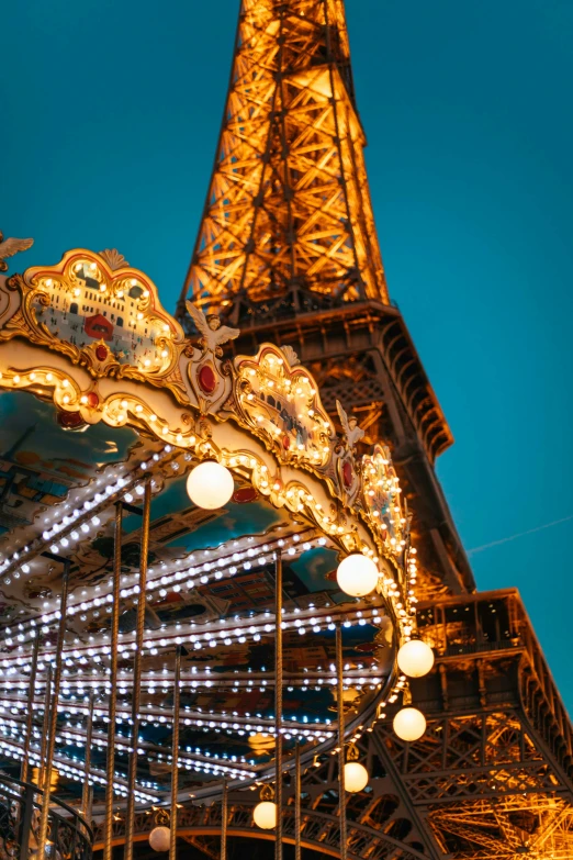 the light displays and carousel underneath the tower