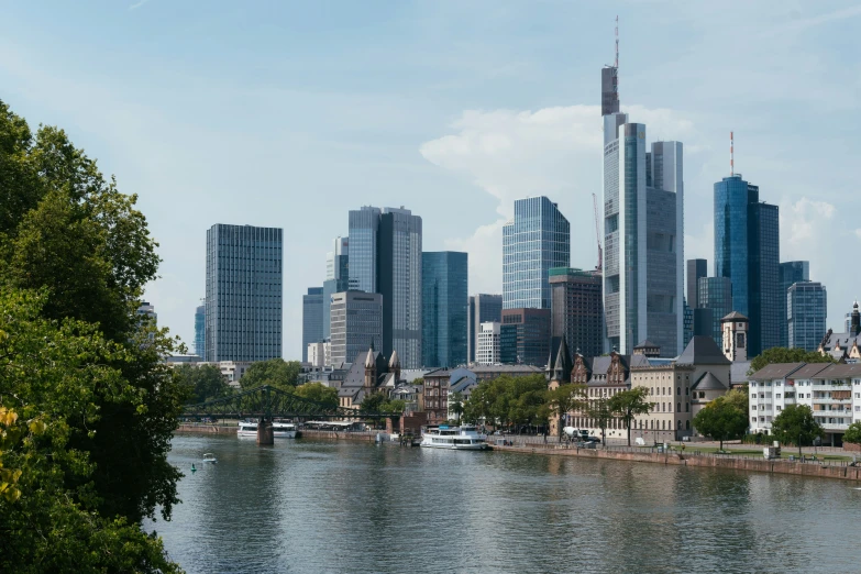 an city is shown overlooking a body of water