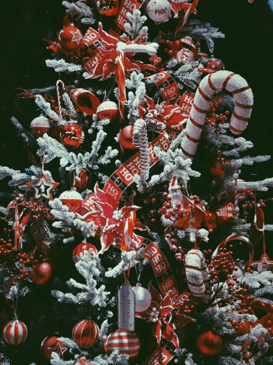 christmas tree decorated with candy canes and decorations