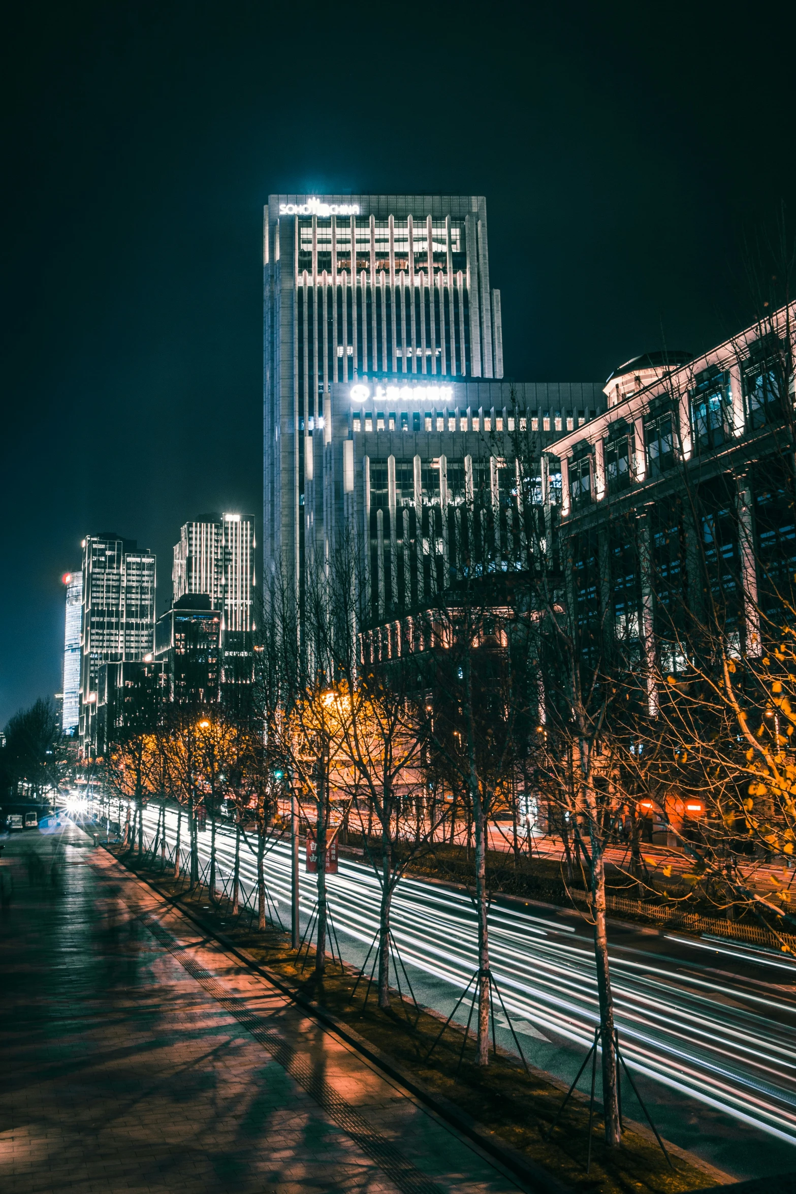 a very tall building with a number of lights on it