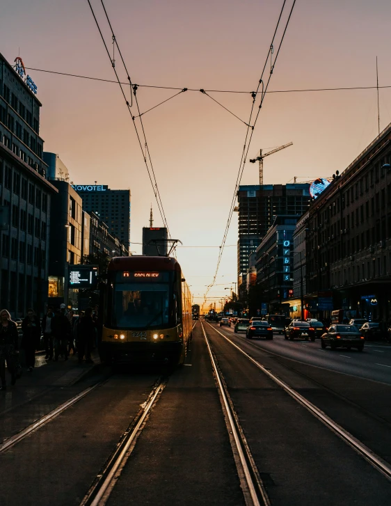 the bus is passing by on the city street