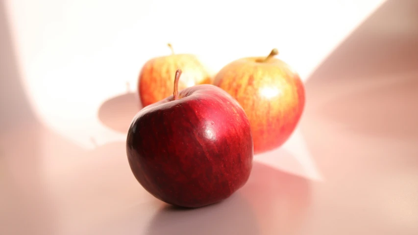 two apples that are sitting on the ground