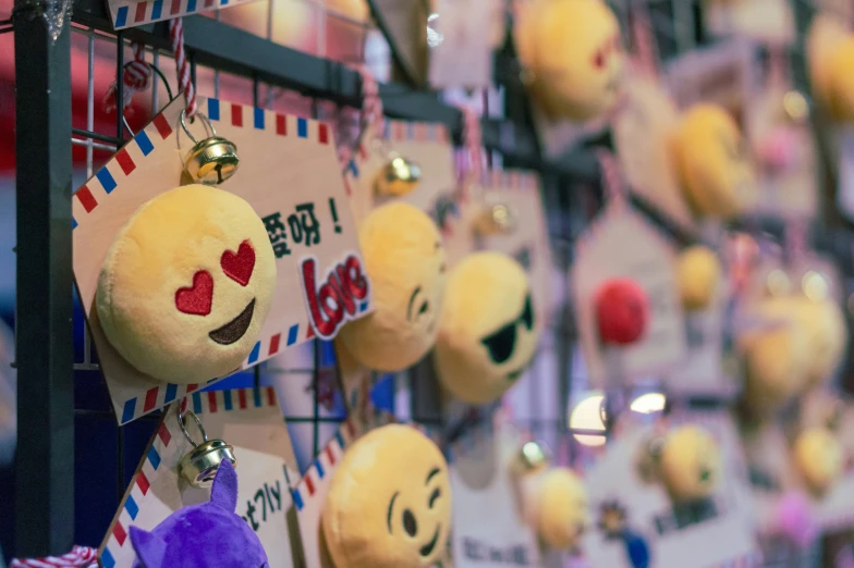 this is some yellow emoticting decorations on the wall