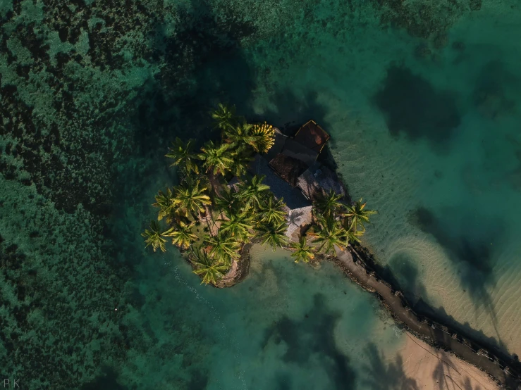 two islands are seen from above, with green vegetation