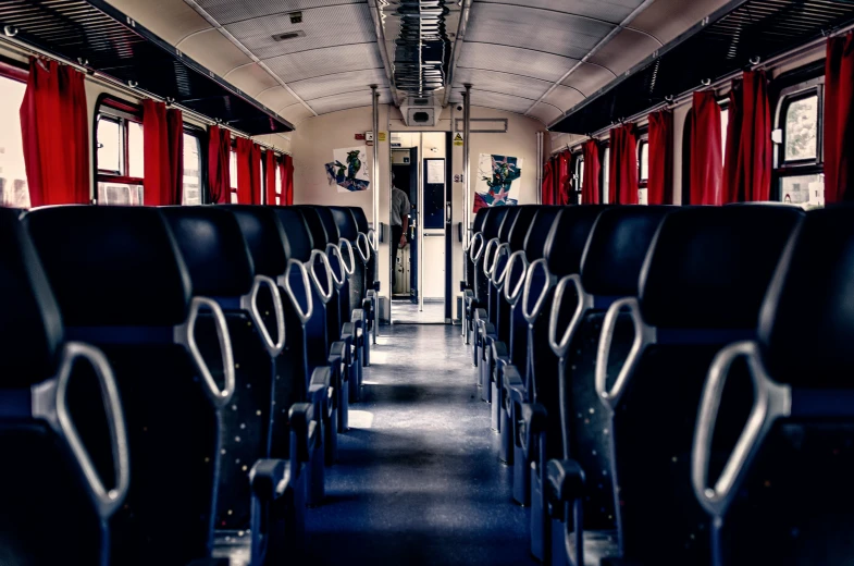 empty public transportation cars with seats up