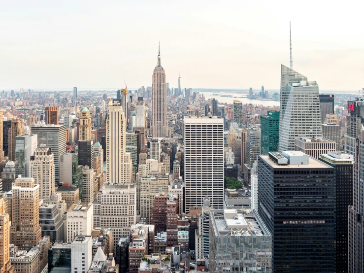 an aerial s of tall buildings and a city