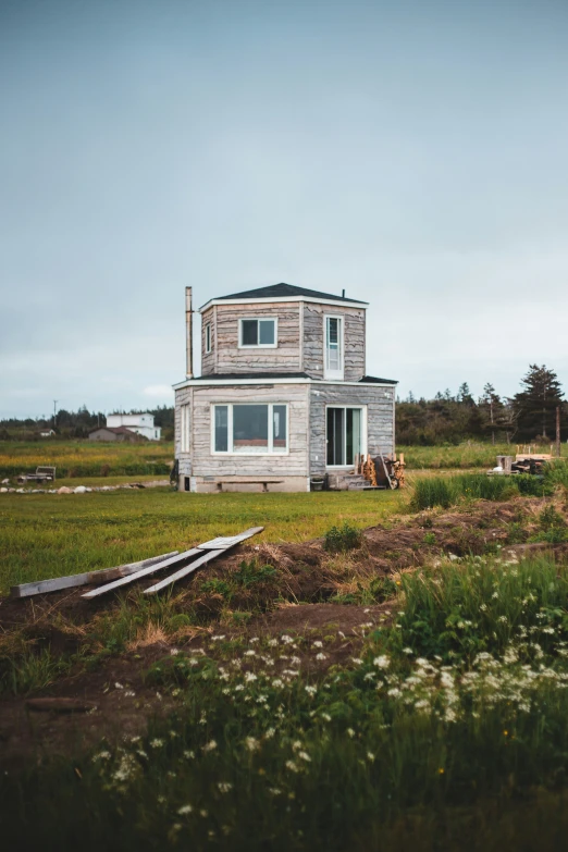 a beachfront house on the shore has multiple windows