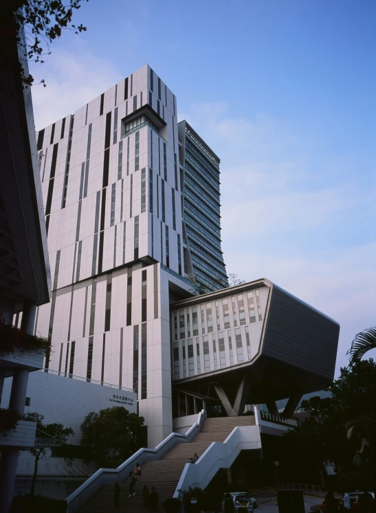 the building has a large staircase leading to it