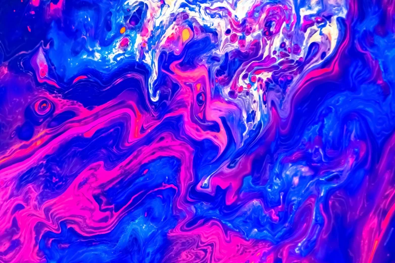 an artistic psychedelically painting with bright blue, pink, and purple colors