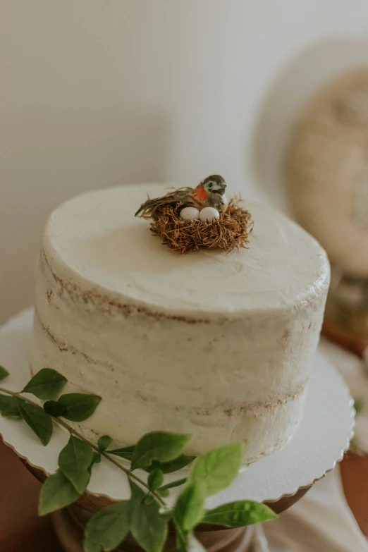 a bird nest on top of a cake