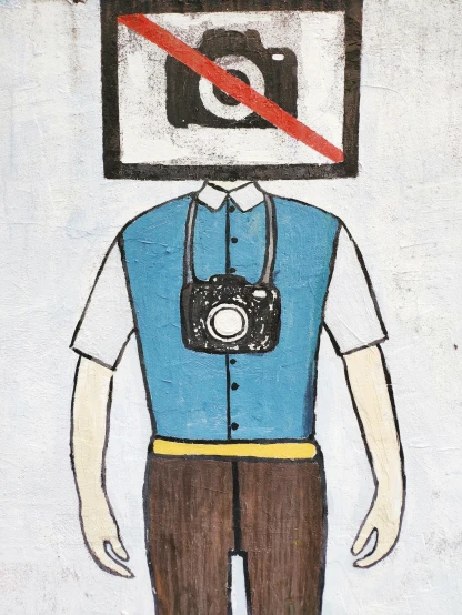 an illustration of a man holding a camera in front of a no po allowed sign