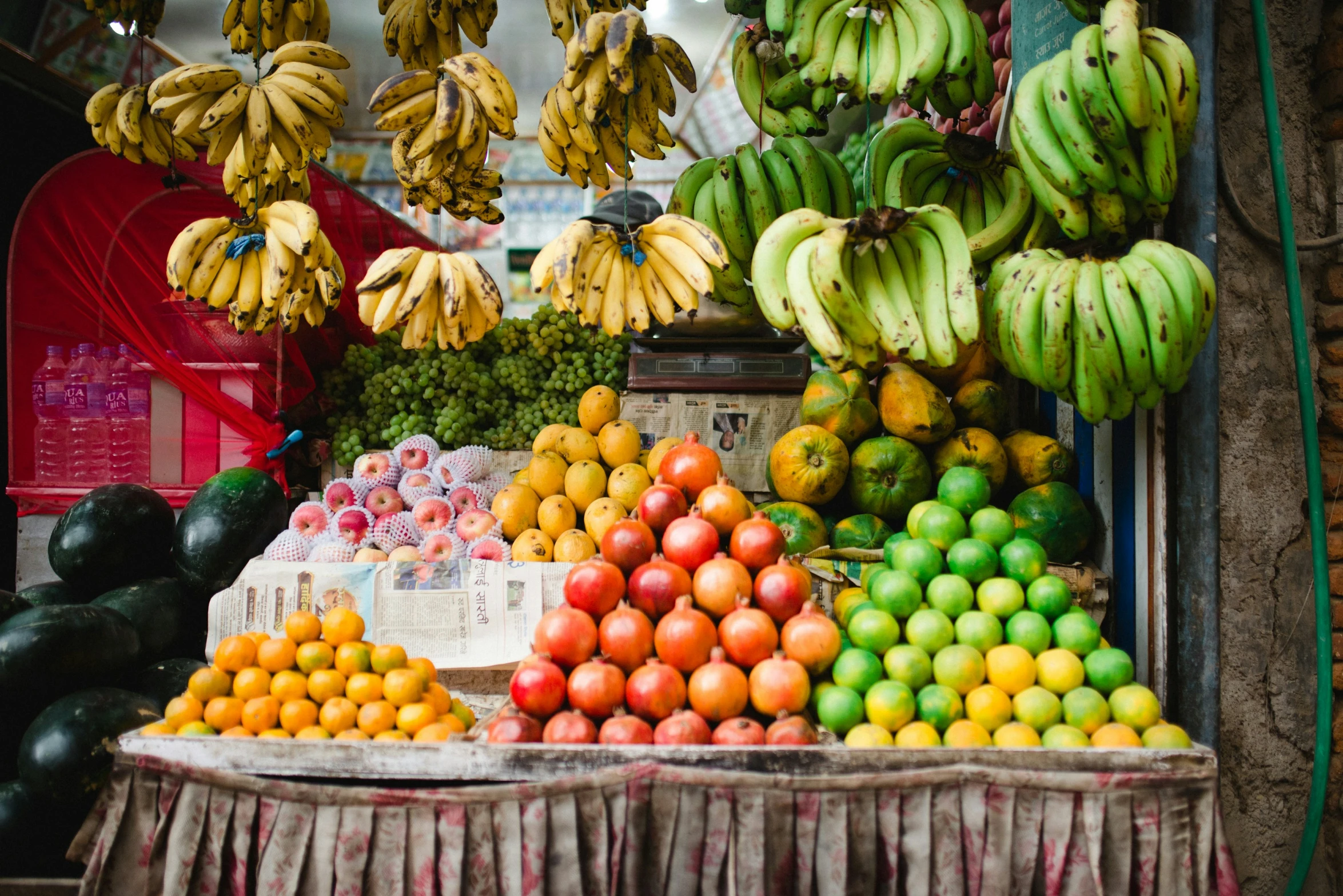 a fruit stand with a variety of fruits