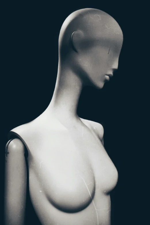 a  female mannequin in black and white