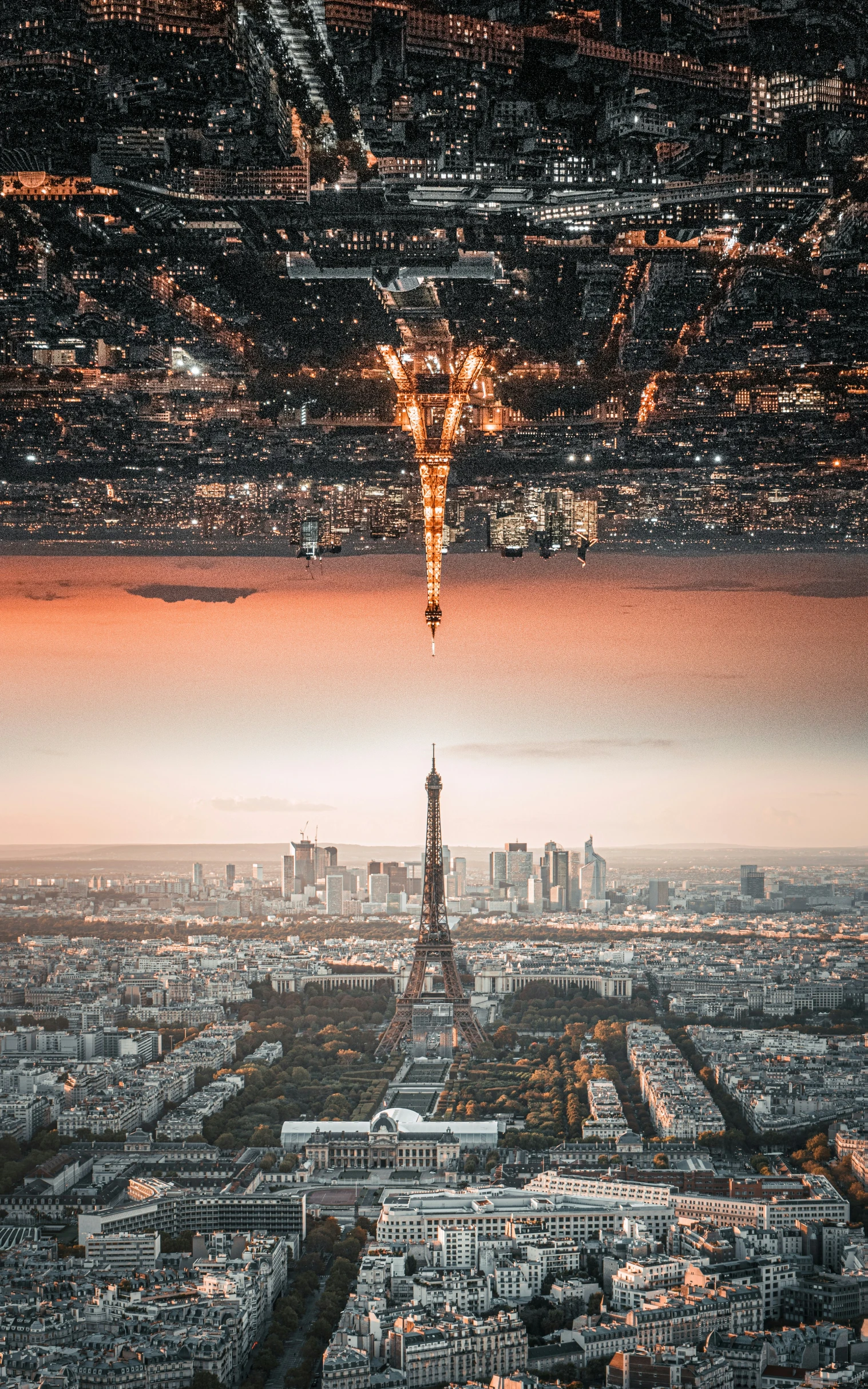 an abstract image shows the skyline and the eiffel tower