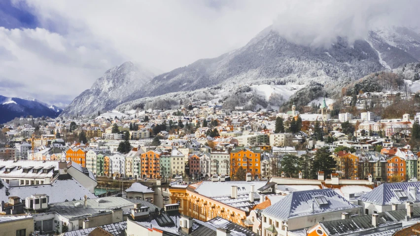 a scenic po with snow covering the mountains