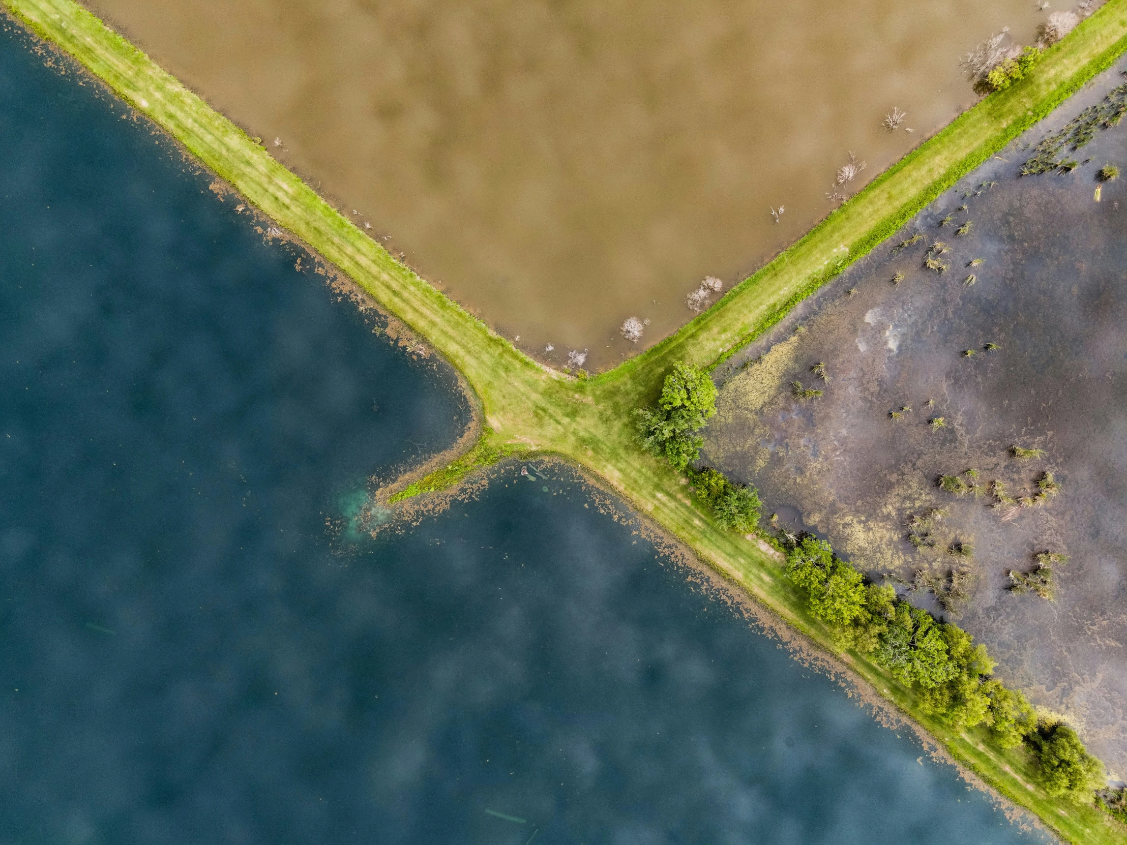 an aerial view of a large body of water