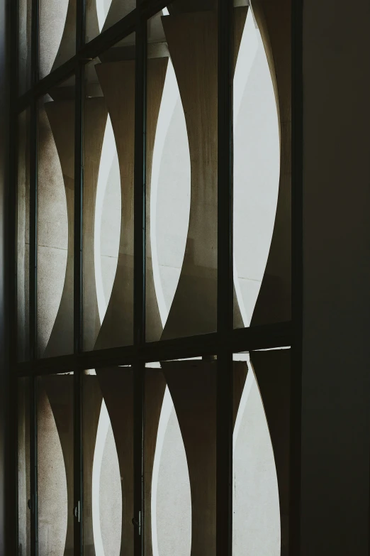 silhouettes of leaves in the window of an office building