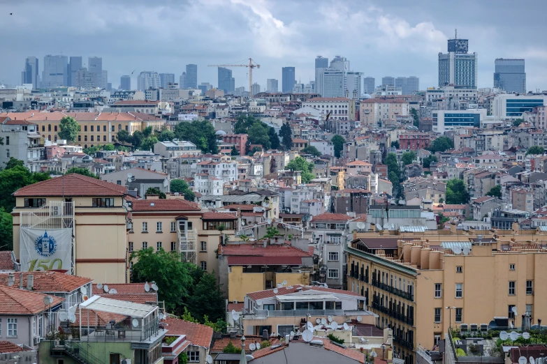 the view from above of some city with buildings