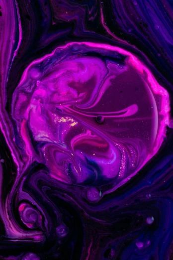 an abstract painting in pink, purple, and black