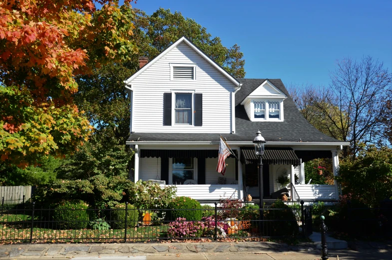 a white home with white siding and many windows