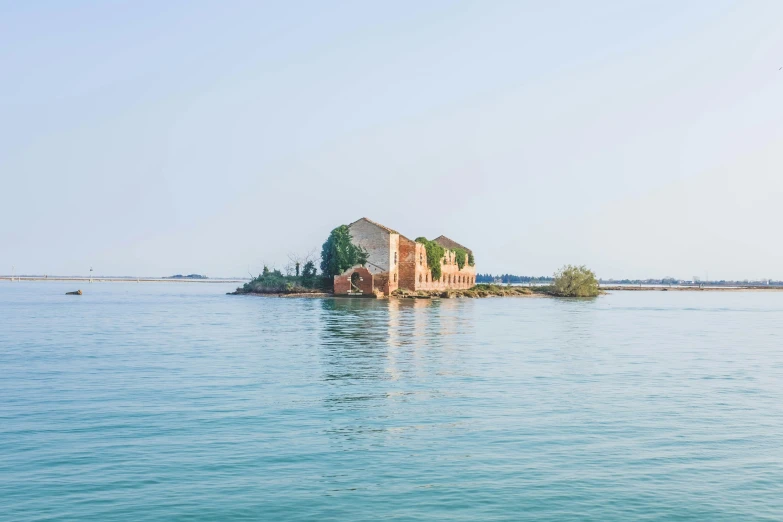 an island with some trees sitting on top of it