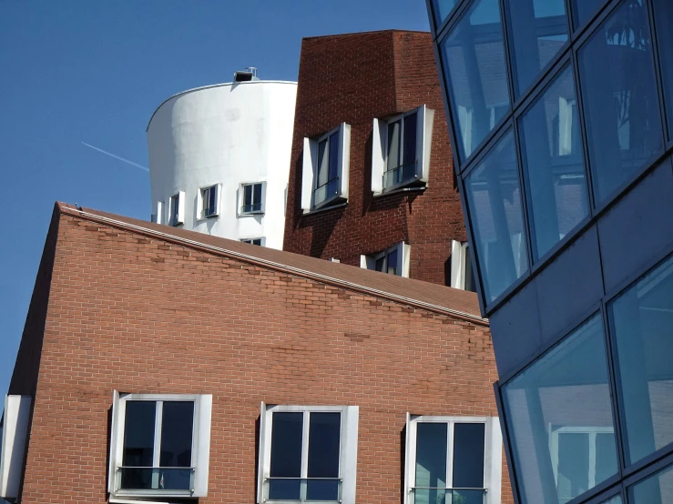 a large building with two large windows on it