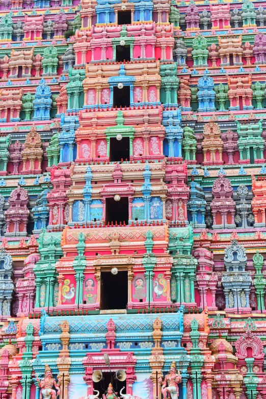 a building made of many colors and shapes