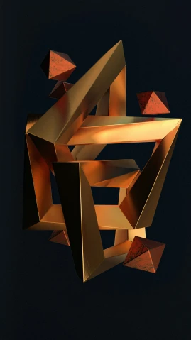 a digital art work with metallic shapes