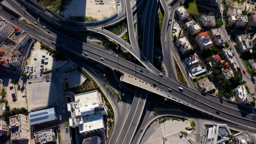 aerial view of an intersection with traffic