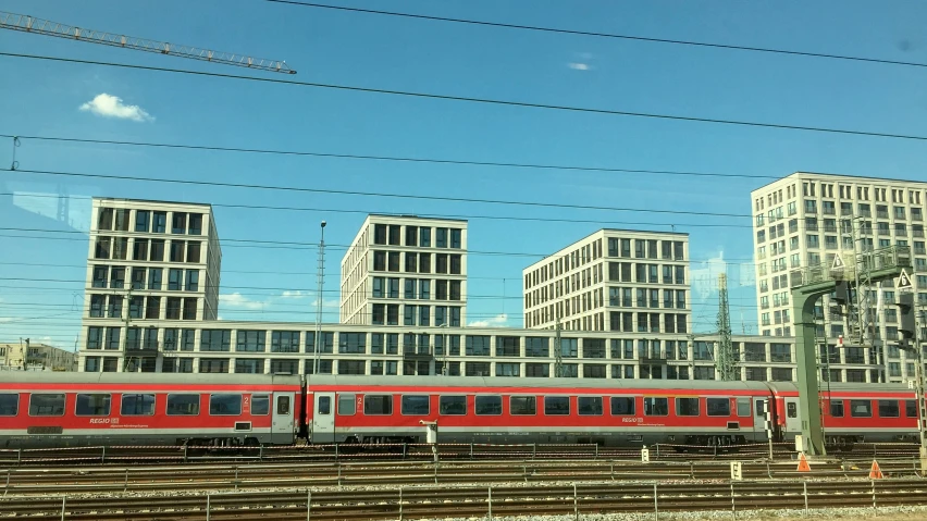 a train moves along a track in the city