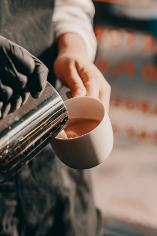 the person is holding a cup of coffee