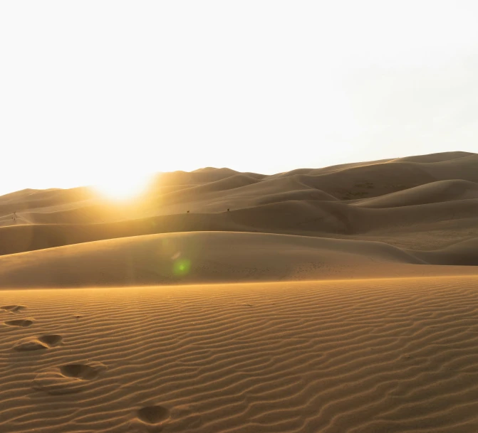 some footprints in the sand during the day