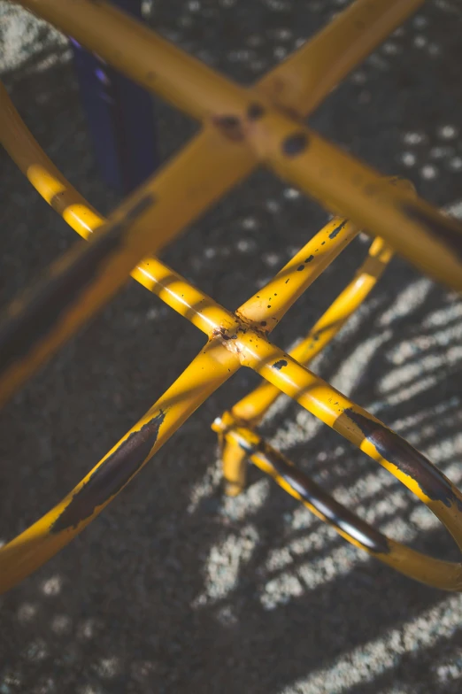 yellow steel railing viewed from above